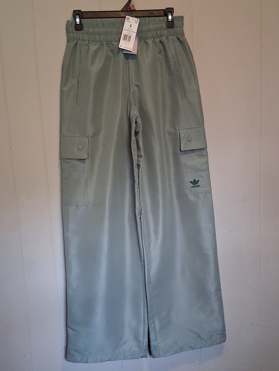 adidas Pants - adidas Sage Green Cargo Wide-Leg Track Pants